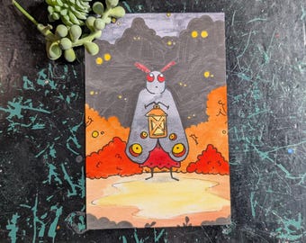 Mothman Watercolor Print: Cryptid Art, Cryptozoology Illustration