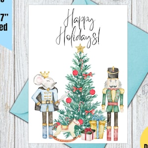 Nutcracker happy holidays printable 5x7 digital download Christmas card