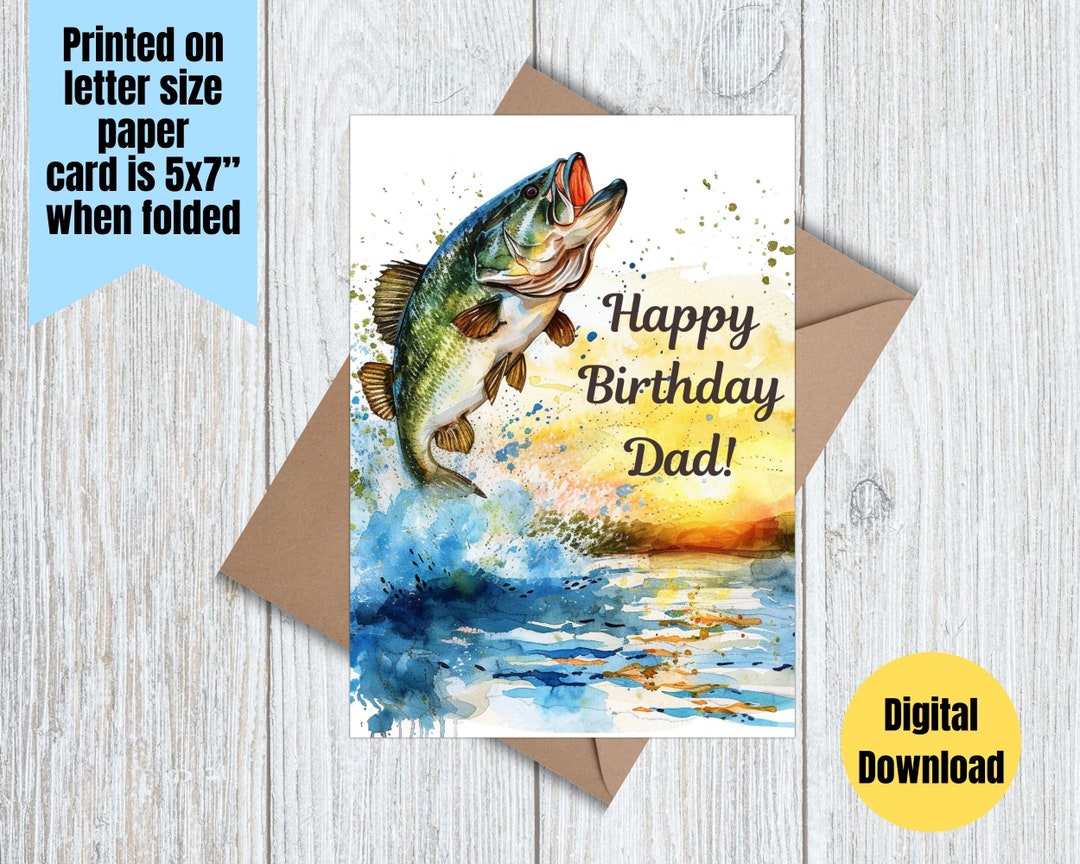 Printable Dad Fishing Birthday Digital 5x7 Greeting Card - Etsy