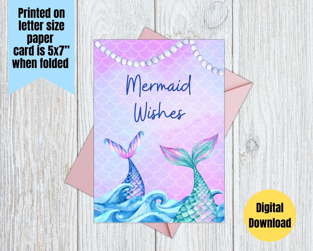 Printable Mermaid Birthday Greeting Card 5x7 Digital Download - Etsy