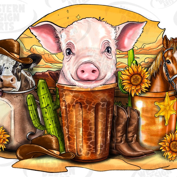 Western Coffee Cups Animals png sublimation design, Horse png, Western Coffee Png, Coffee Cow png, Cow Png, Pig png, Digital download