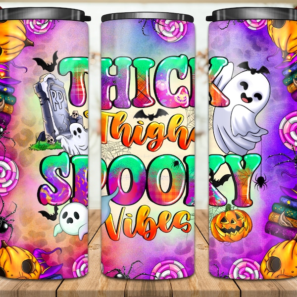 Thick Thighs and Spooky Vibe Inflated Tumbler Wrap, Inflated Puff Halloween Sublimation Tumbler Design, Digital Download