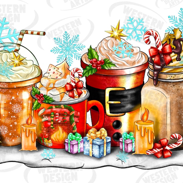 Christmas Coffee Cups Png, Christmas Sublimation Designs, Christmas png, Coffee Sublimation Png, Christmas Drink Design,Christmas Coffee Png