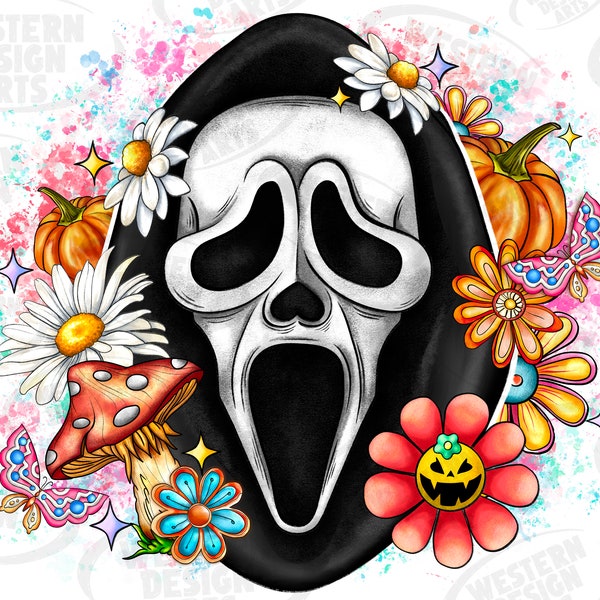Horror Halloween Floral png, retro Halloween sublimation design, slay all day horror png, scary movie png, Happy Halloween, Digital Download