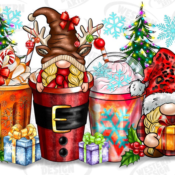 Coffee Cups Design Png Sublimation Design, Coffee Design, Christmas Snowman Png, Gnome Coffee Png, Winter Design,Christmas Gnome, Download