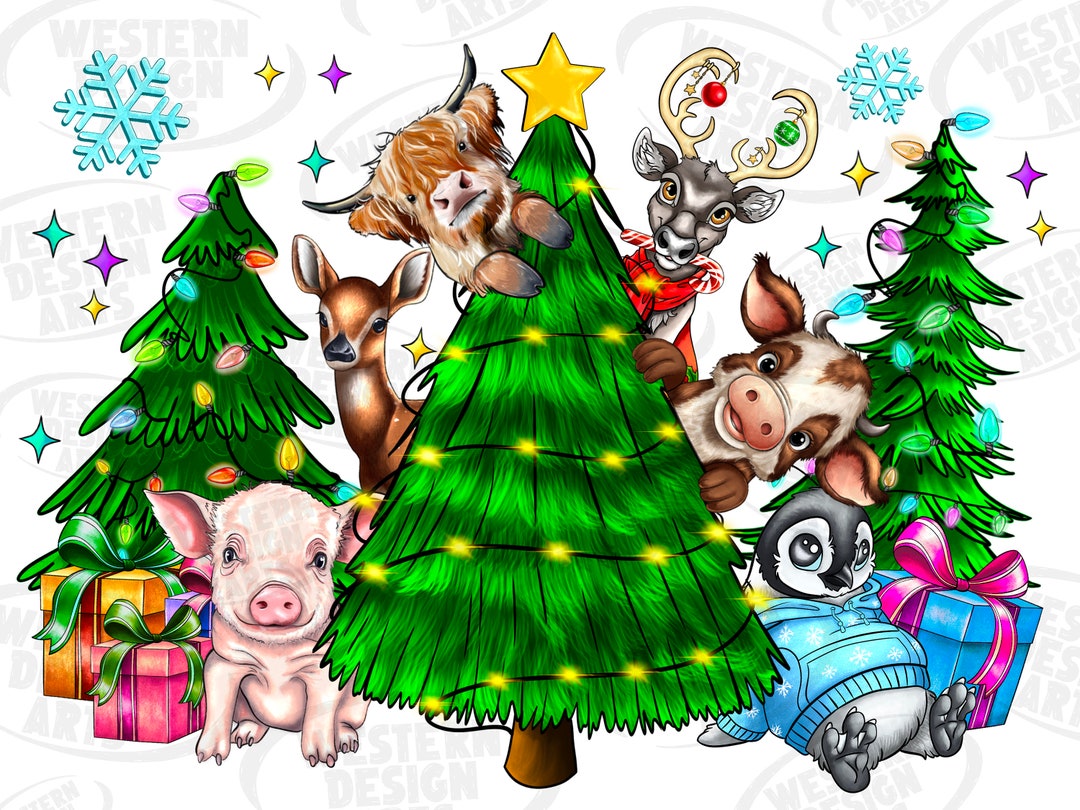 Christmas Tree Animals PNG, Sublimation Design, Digital Download, Sublimation, Xmas Png