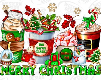 Merry Christmas Coffee Cups Design Png Sublimation Design, Coffee Design, Christmas Snowman Png, Png,Cookie,Christmas Winter, Download