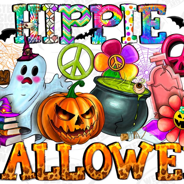 Hippi Hallowen Png, Retro Halloween Png,Halloween Png,flower, Spooky Season Png, Batty Halloween Coffee Png