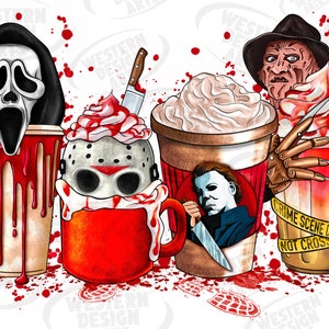 Horror Characters Coffee Png, Horror friends Png,Horror Png, coffee cup sublimation digital, Horror Coffee, scary movie png, Tis The Season