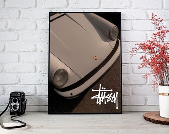 Stussy Porsche Poster per camera da letto, Poster Stampa estetica, Poster vintage, Poster per auto, Poster artistico, Stampe di poster estetici, File JPEG