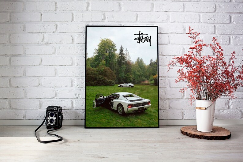 Vintage Stussy White Ferrari Poster Retro Stussy Print for Stylish ...