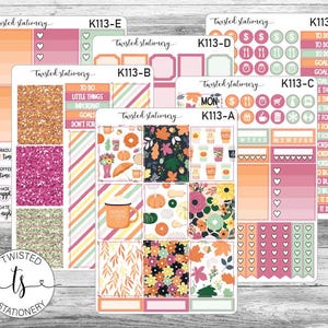 Autumn Brew & Blooms Weekly Kit Stickers, Planner Stickers, Scrapbooking, Bullet Journals, No White Space Kit, Vertical Planner Stickers