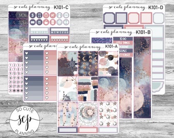 Galaxy Weekly Kit Stickers, Planner Stickers, Scrapbooking, Bullet Journals, No White Space Kit, Vertical Planner Stickers