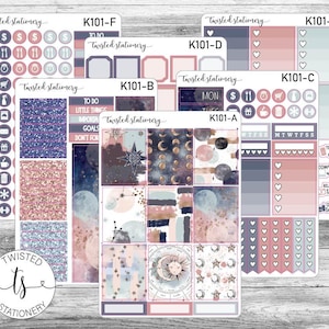 Galaxy Weekly Kit Stickers, Planner Stickers, Scrapbooking, Bullet Journals, No White Space Kit, Vertical Planner Stickers