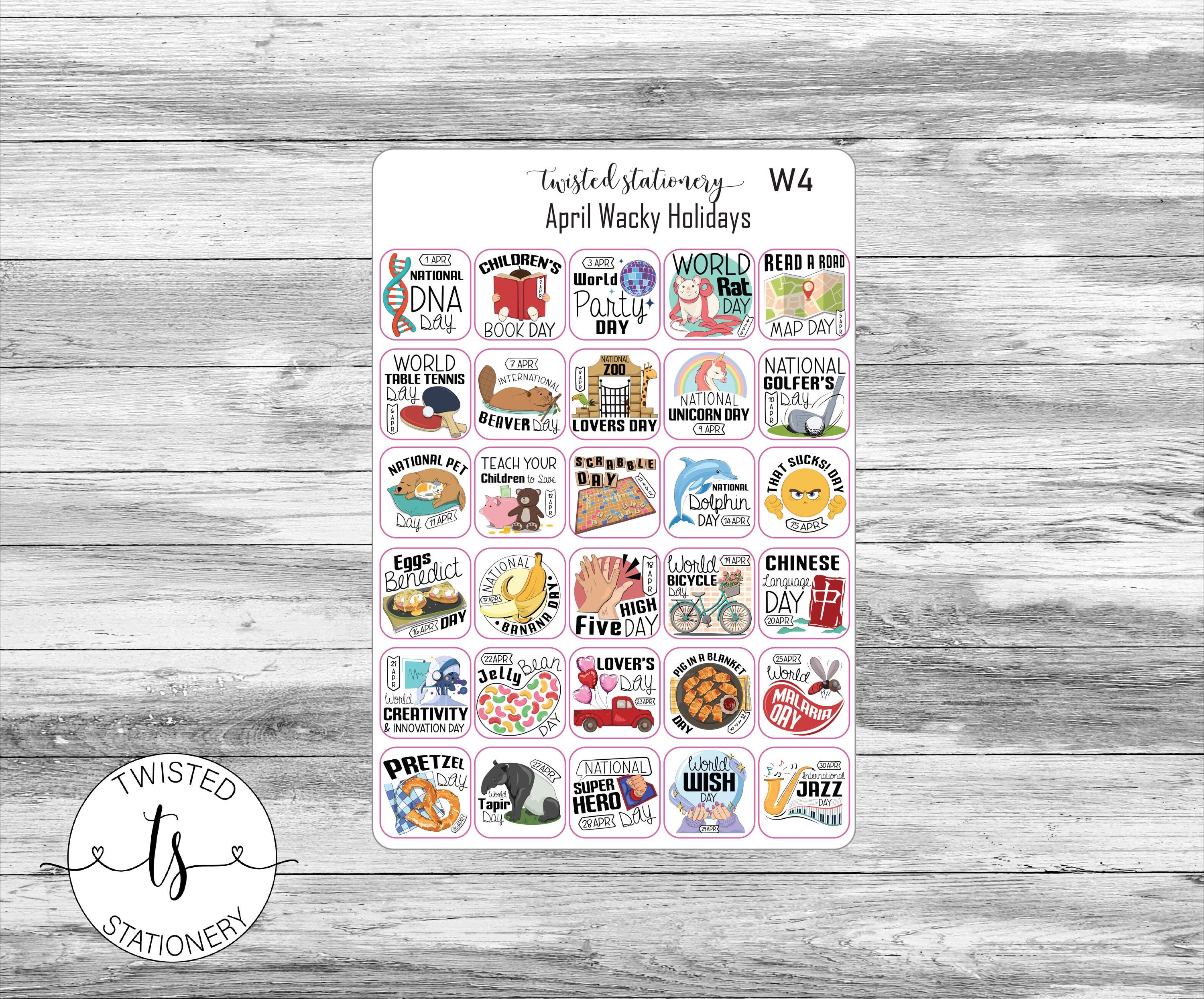 Full Year of Wacky Holiday Stickers, Monthly Deco, Planner Stickers
