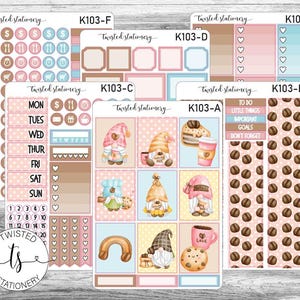 Gnomes and Coffee Weekly Kit Stickers, Planner Stickers, Scrapbooking, Bullet Journals, No White Space Kit, Vertical Planner Stickers
