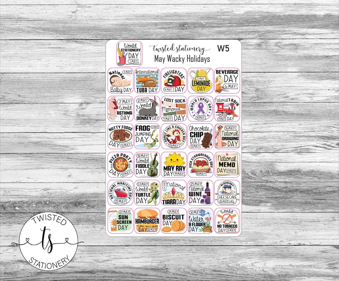 May Wacky Holiday Stickers, Monthly Deco, Planner Stickers