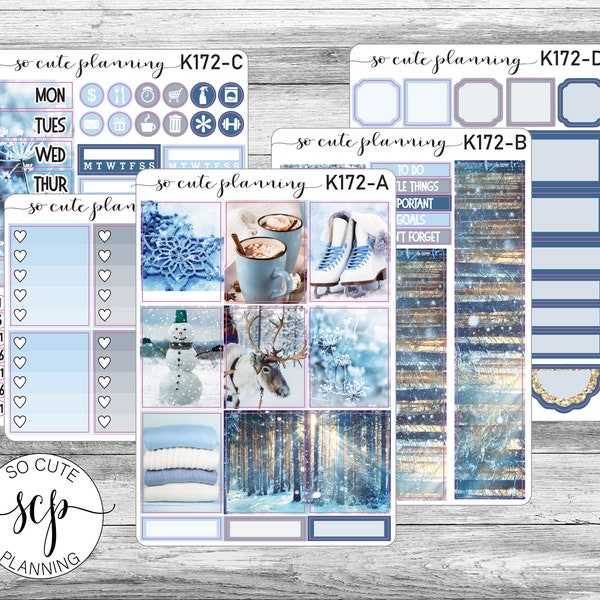 Winter Photo  Weekly Kit Stickers, Planner Sticker, Scrapbooking, Bullet Journal, No White Space Kit, Vertical Planner Stickers