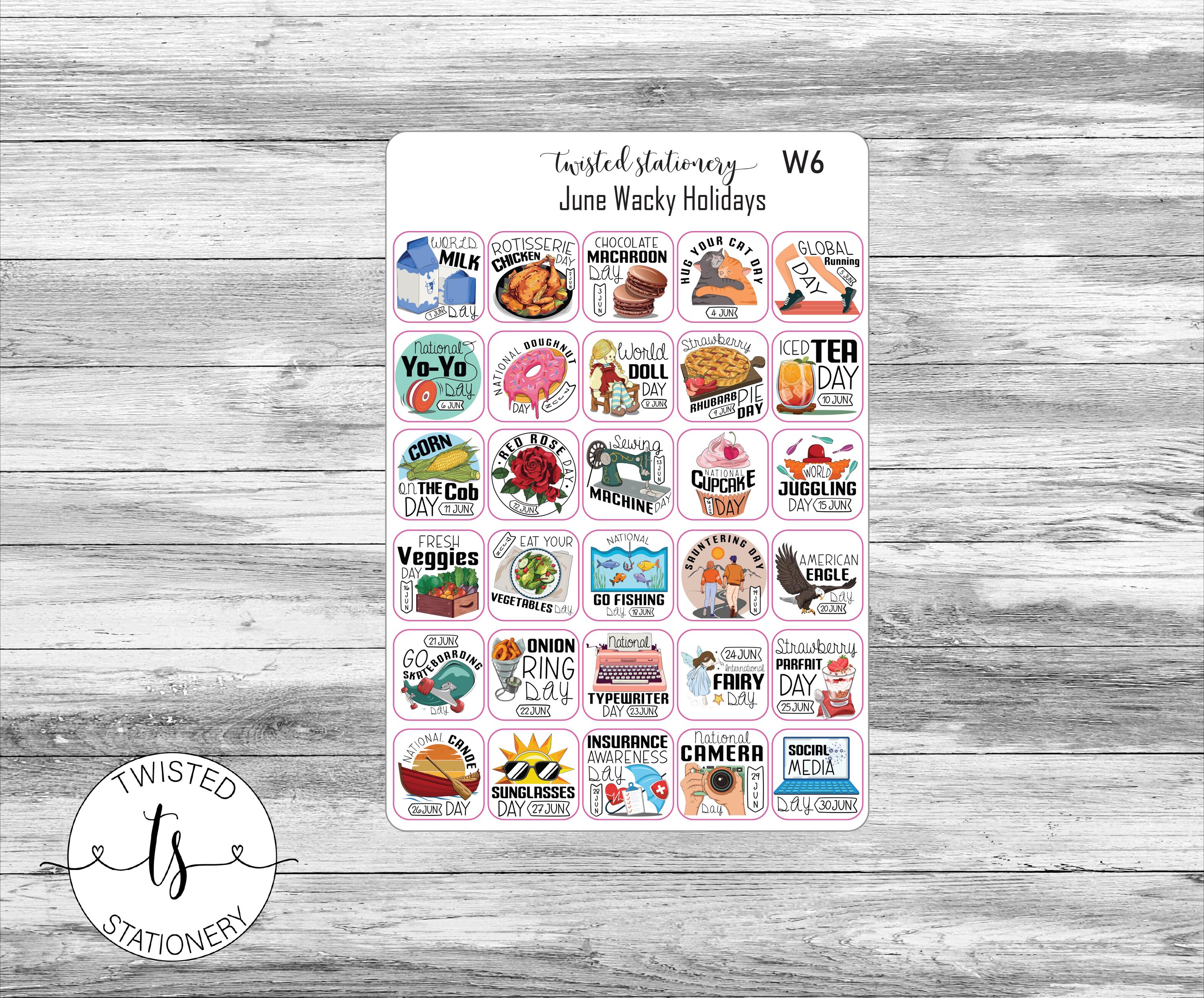 Full Year of Wacky Holiday Stickers, Monthly Deco, Planner Stickers