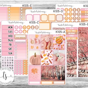 Pink Fall Photo Weekly Kit Stickers, Planner Stickers, Scrapbooking, Bullet Journals, No White Space Kit, Vertical Planner Stickers