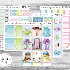 Monsters Kit Stickers, Planner Stickers, Scrapbooking, Bullet Journals, No White Space Kit, Vertical Planner Stickers