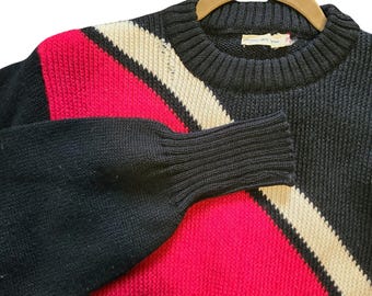 Vintage 80s Color Block Sweater Angora & Lambswool Funky Sweater