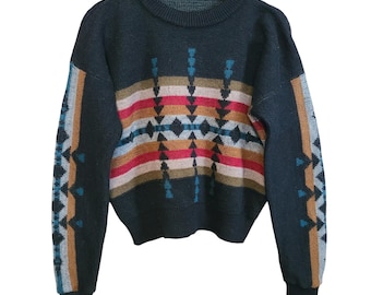 Vintage Pendleton High Grade Western Wear Wolle Pullover Blau Aztec Größe Med USA