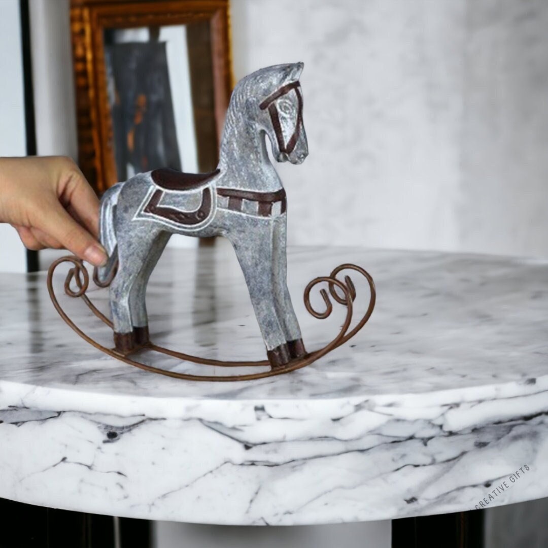 Rocking Horse Statue Wooden Horse Figurine Horse Animal Etsy