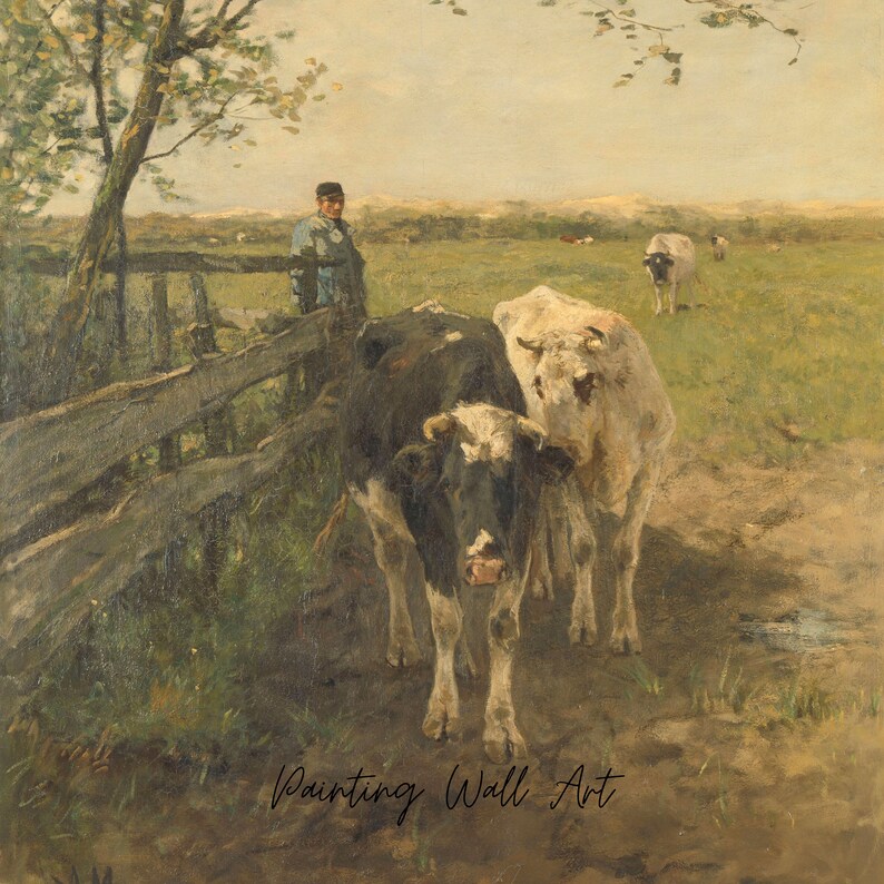 Vintage Farmhouse Landscape Print, Vintage Farme Country Landscape