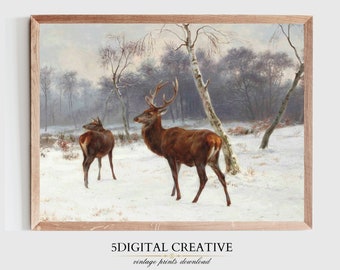 Vintage Deer Painting, Deer Art Print, Deer Wall Decor, Forest Wall Decor, Rustic Nature Print, Vintage Animal Print,DIGITAL Printable Art