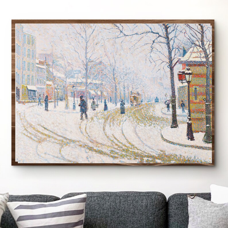 Printable Snowy Winter City Wall Art,neutral Art Vintage, Winter Wall Art, Christmas Wall Art