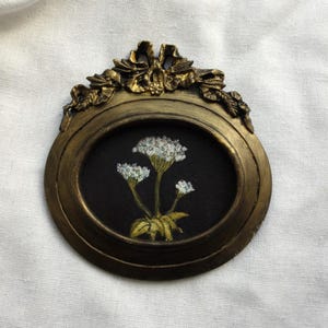 Small watercolor painting and flower ink, botanical illustration in vintage style gilt handmade frame