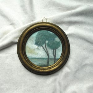 Klein origineel aquarellandschap in handgemaakte vintage stijl lijst, 13,5 cm