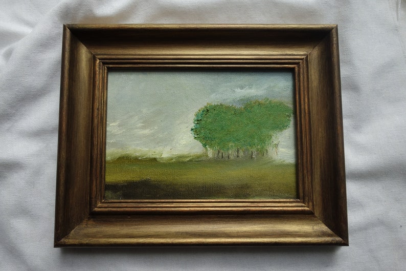 Original landscape oil painting, vintage golden framed oil painting, peinture à l'huile paysage encadré image 1