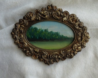 Vintage framed, landscape oil painting , petite peinture à l'huile de paysage, encadré vintage
