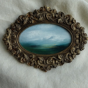 Small Landscape Oil Painting in Vintage Style Frame