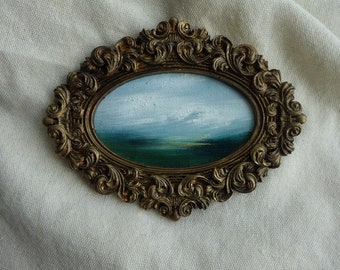 Vintage framed, landscape oil painting , petite peinture à l'huile de paysage, encadré vintage