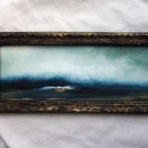 Small original landscape oil painting in vintage style gilded frame, small antique framed landscape painting