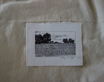 Tiny landscape drawing, ink landscape drawing, small landscape ink drawing