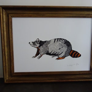 Dessin encadré original à l'encre et stylo, dessin animal vintage, modèle unique sur papier aquarelle. Ink Framed Animal Drawing image 5