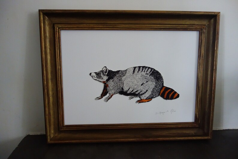 Dessin encadré original à l'encre et stylo, dessin animal vintage, modèle unique sur papier aquarelle. Ink Framed Animal Drawing zdjęcie 5