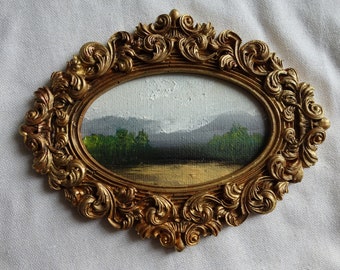 Petite peinture de paysage cadre vintage, landsape oil painting , vintage framed