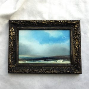 Small original oil painting of landscape in vintage style gilded frame, small antique framed landscape painting, 20 x 15 cm