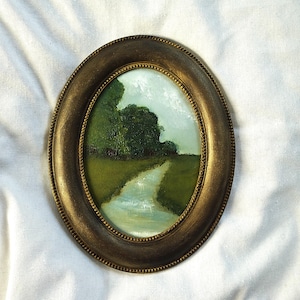 Small Oil Landscape Painting in Vintage Style Frame, Woodland Landscape 23 x 18 cm