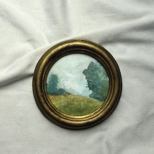 Kleine Original-Aquarelllandschaft in handgefertigtem Rahmen im Vintage-Stil, 13,5 cm