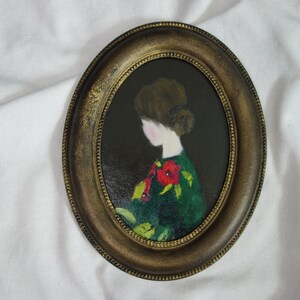 Original Framed Portrait Oil Painting with vintage frame, Small portrait painting
