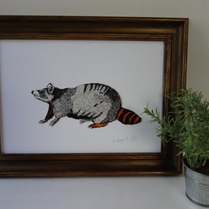 Dessin encadré original à l'encre et stylo, dessin animal vintage, modèle unique sur papier aquarelle. Ink Framed Animal Drawing image 7