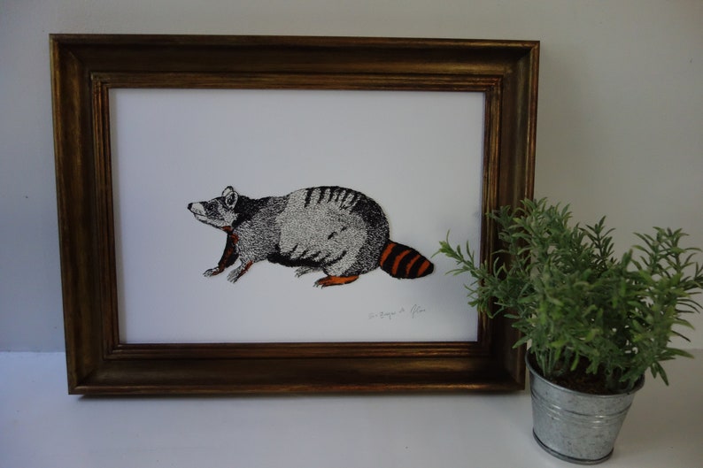 Dessin encadré original à l'encre et stylo, dessin animal vintage, modèle unique sur papier aquarelle. Ink Framed Animal Drawing zdjęcie 7