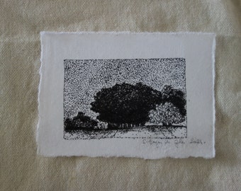 Tiny landscape drawing, ink landscape drawing, small landscape ink drawing