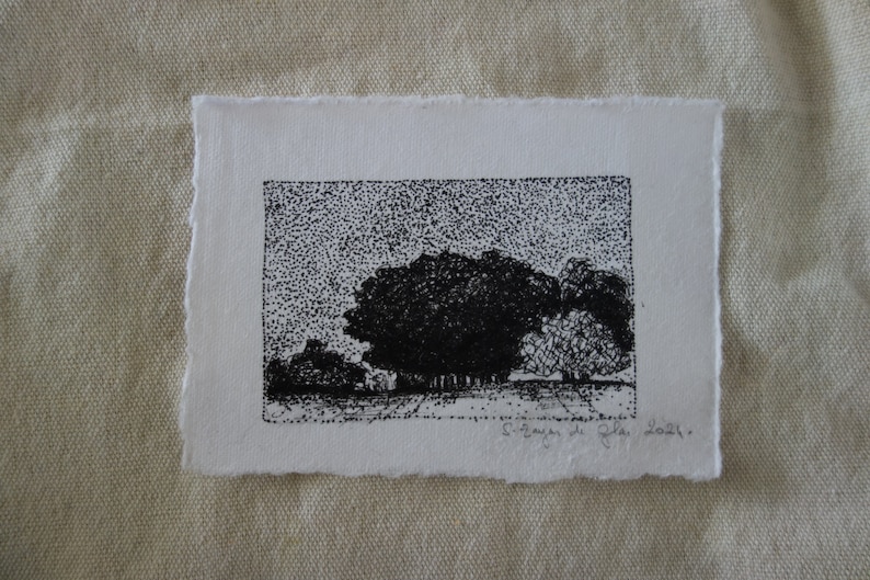 Tiny landscape drawing, ink landscape drawing, petit dessin à l'encre de paysage image 1